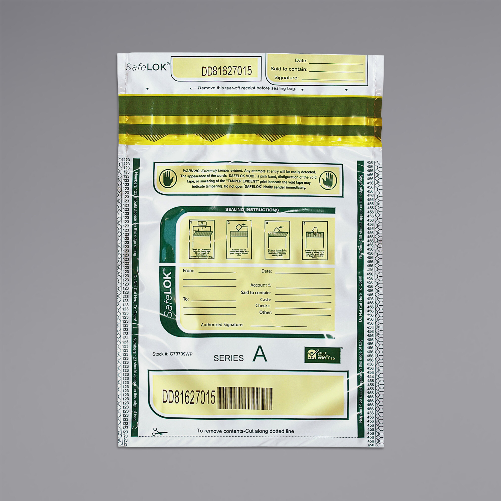 CONTROLTEK SafeLOK Tamper-Evident Seal Cash Deposit Bags