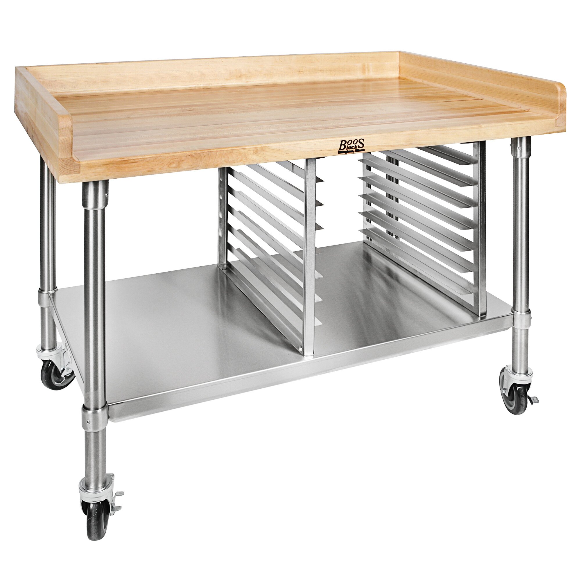 John Boos & Co. BAK03 Wood Top Mobile Baker's Table with Stainless ...