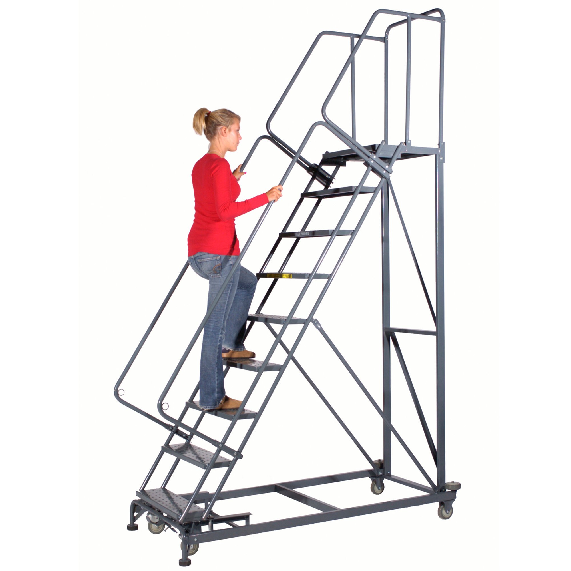 Ballymore Ml113221 Monster Line 11 Step Gray Steel Extra Heavy Duty Rolling Safety Ladder With 