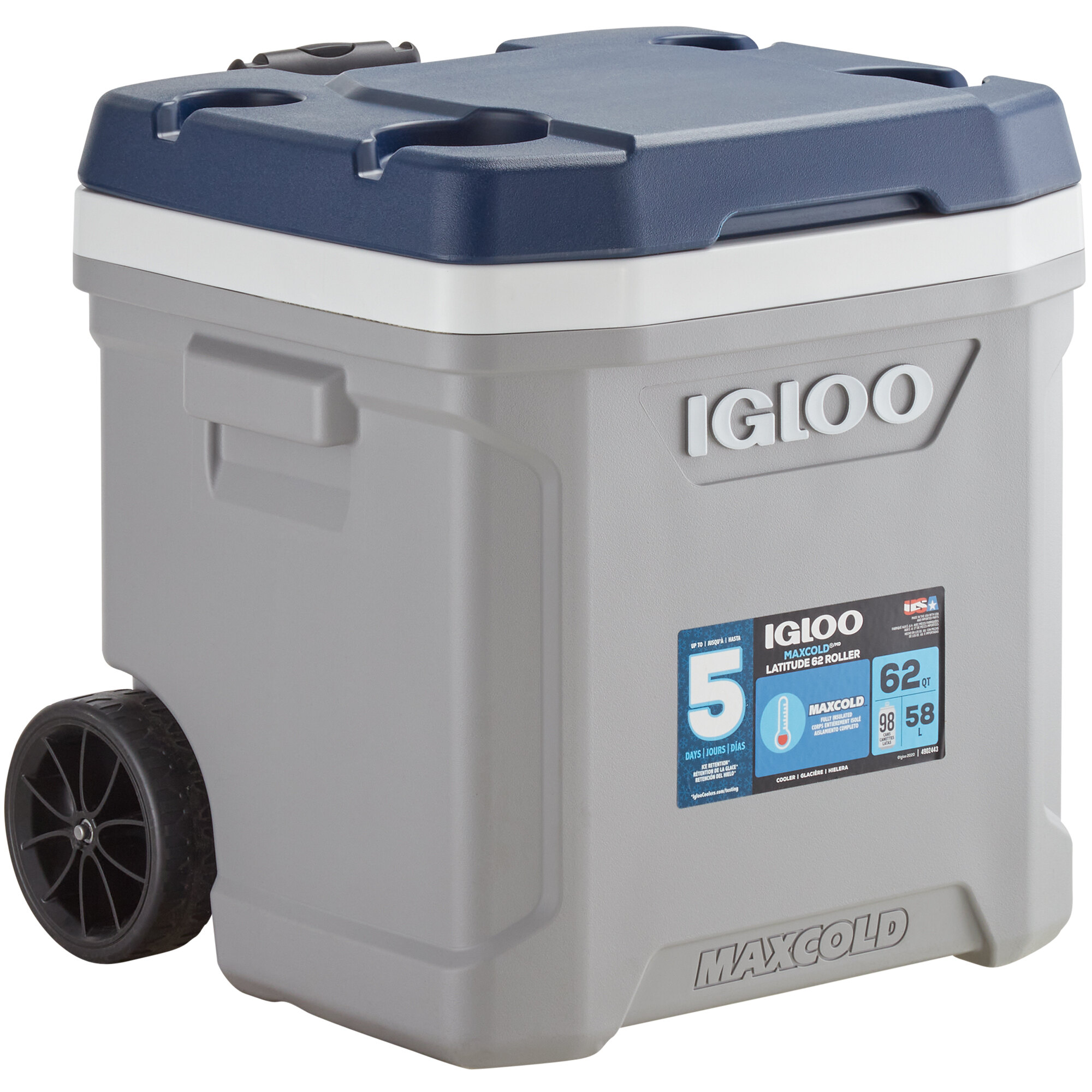 Igloo 34696 MaxCold Latitude 60 Qt. Gray Cooler with Wheels and