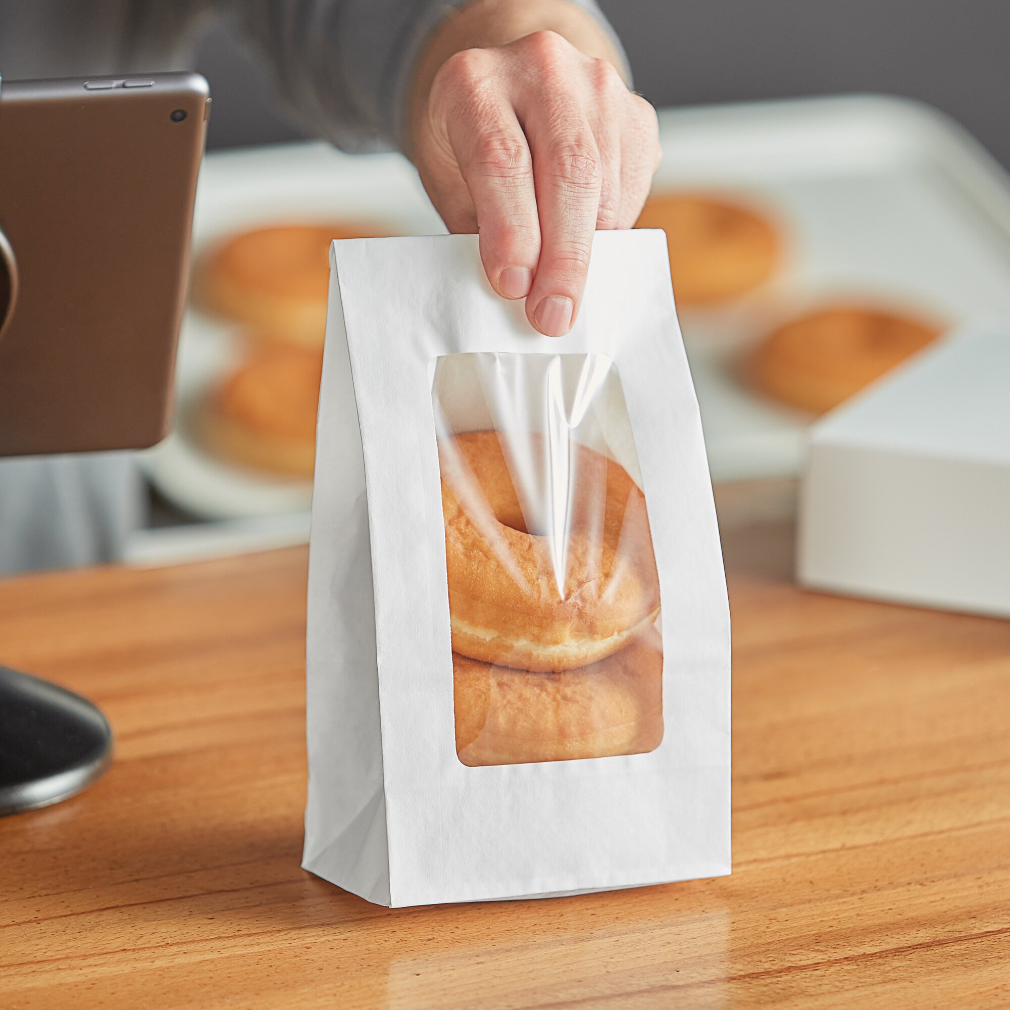 4 lb. White Paper Cookie / Coffee / Donut Bag with Polyethylene Window