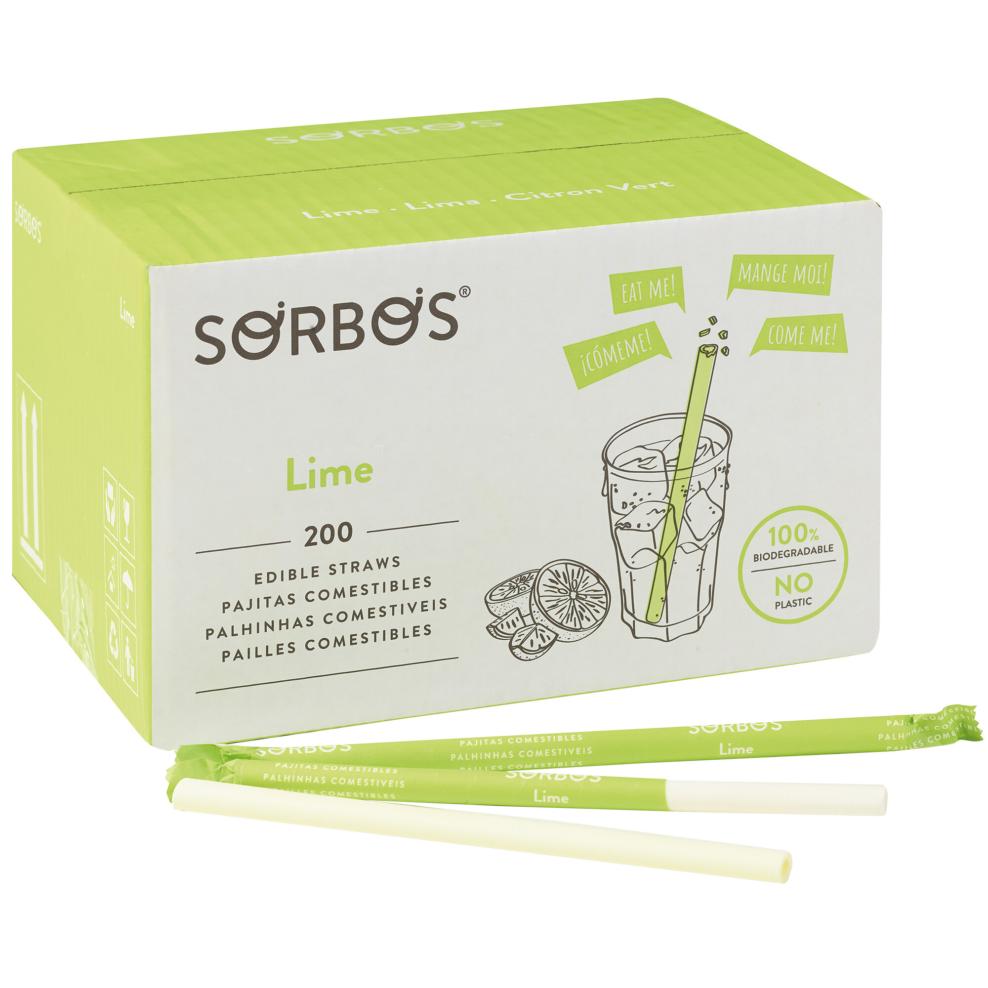 Sorbos Edible Lime Flavored Straws (200/case)