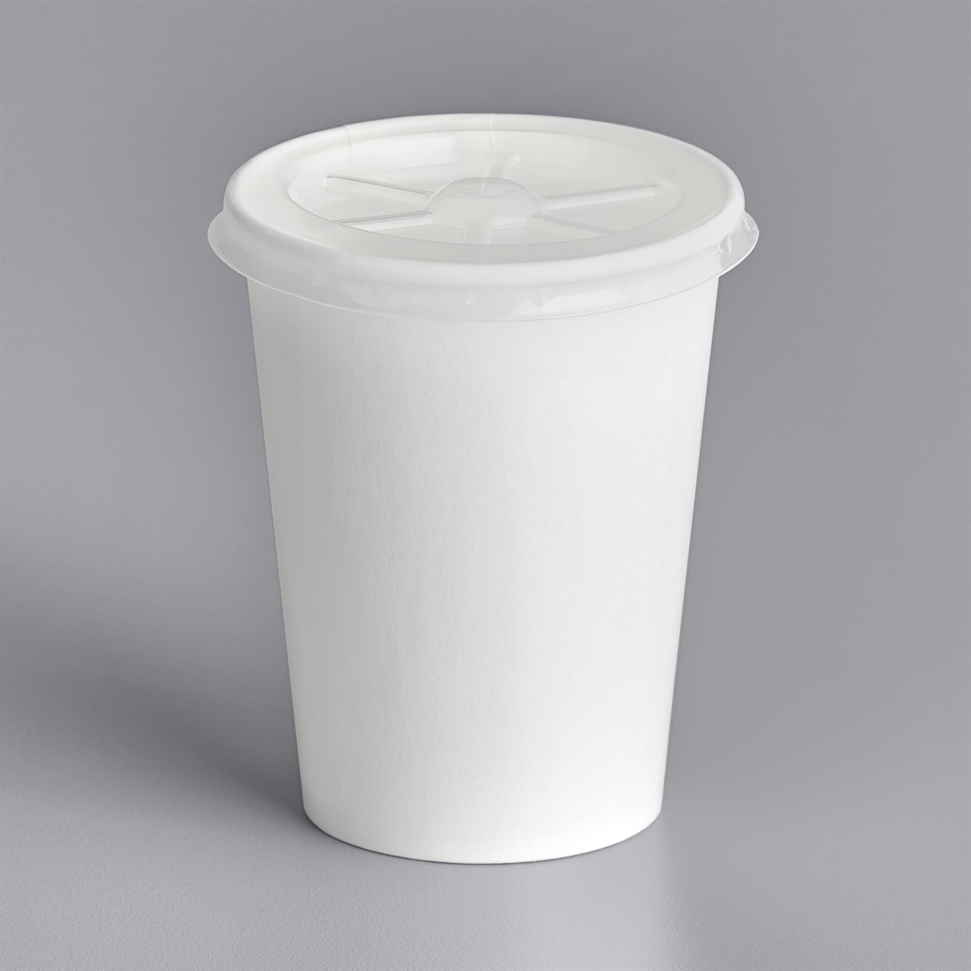 Choice 9 oz. White Poly Paper Cold Cup and Flat Straw Slot Lid 100/Pack