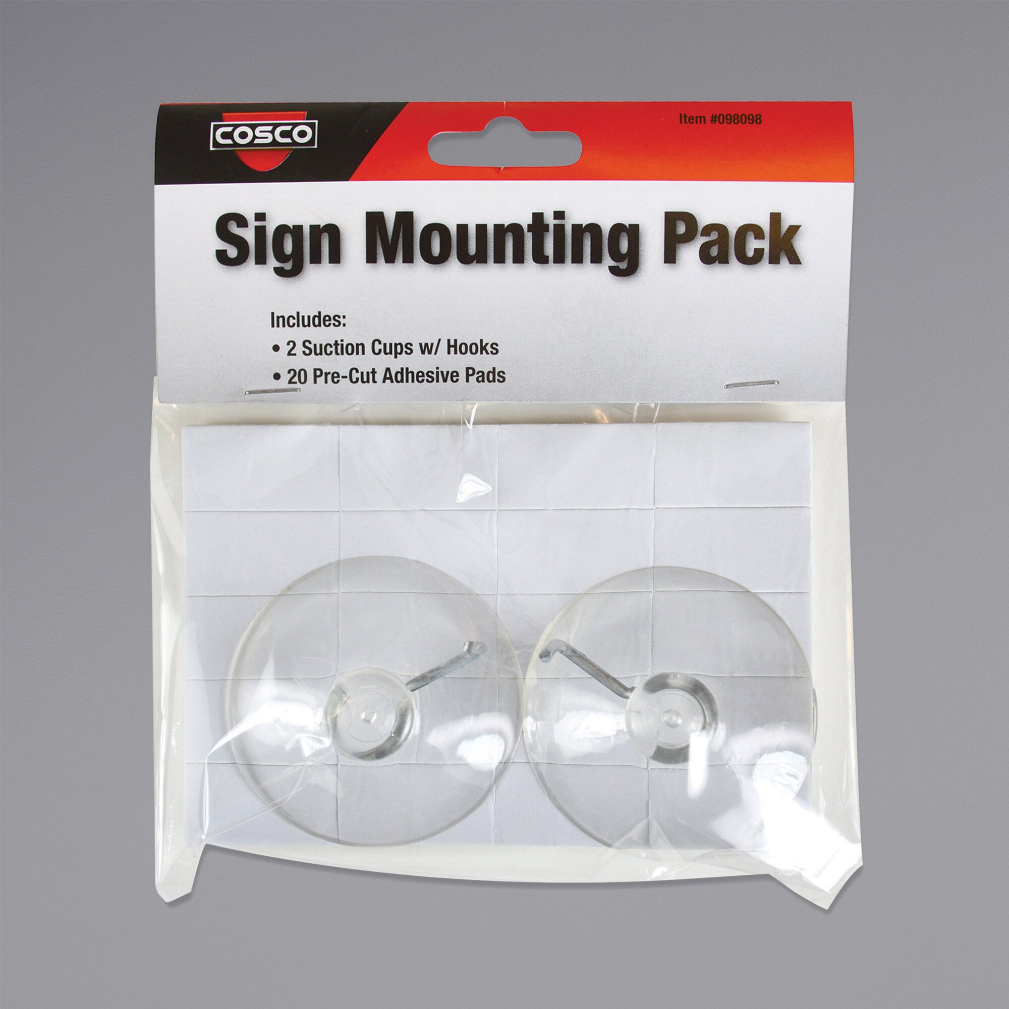 Cosco 098098 Sign Mounting Kit 2 Suction Cups with Hooks, 20 Adhesive