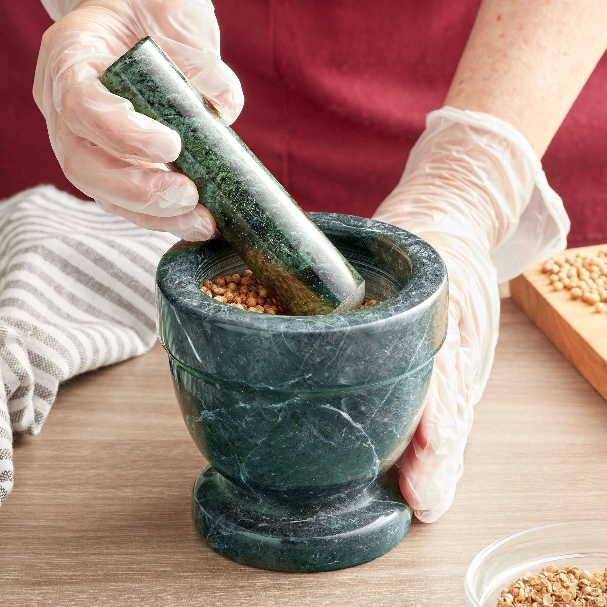 4 Green Marble Mortar And Pestle Set 4235