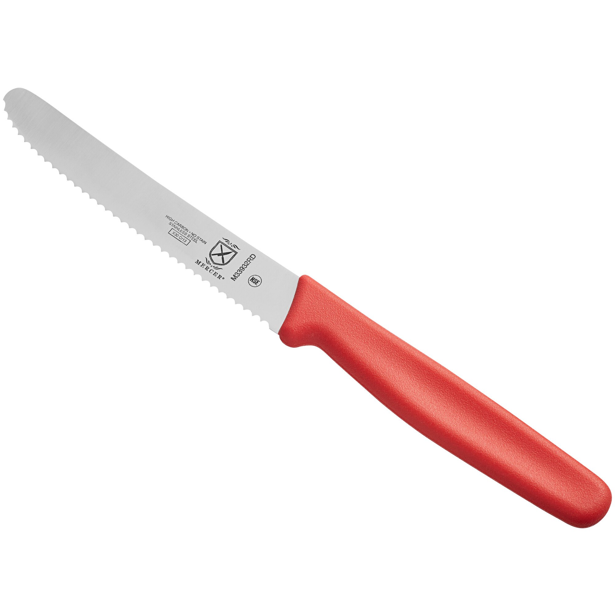 Mercer Culinary M33932RDB 4 1/4" Serrated Rounded Tip Paring / Bar