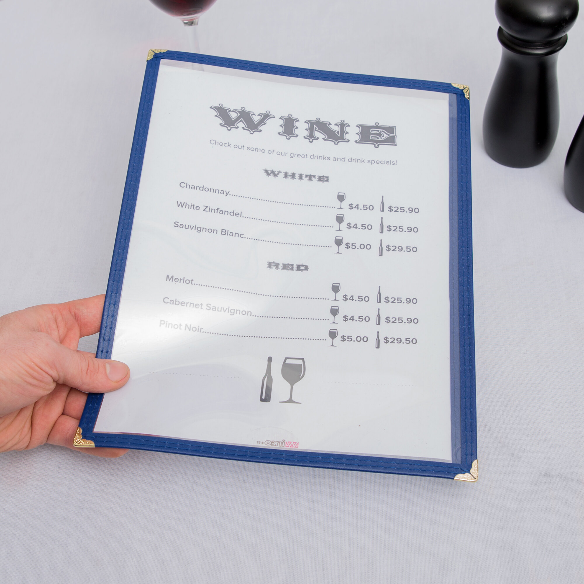 8 1/2" x 11" Blue Single Pocket Menu Cover