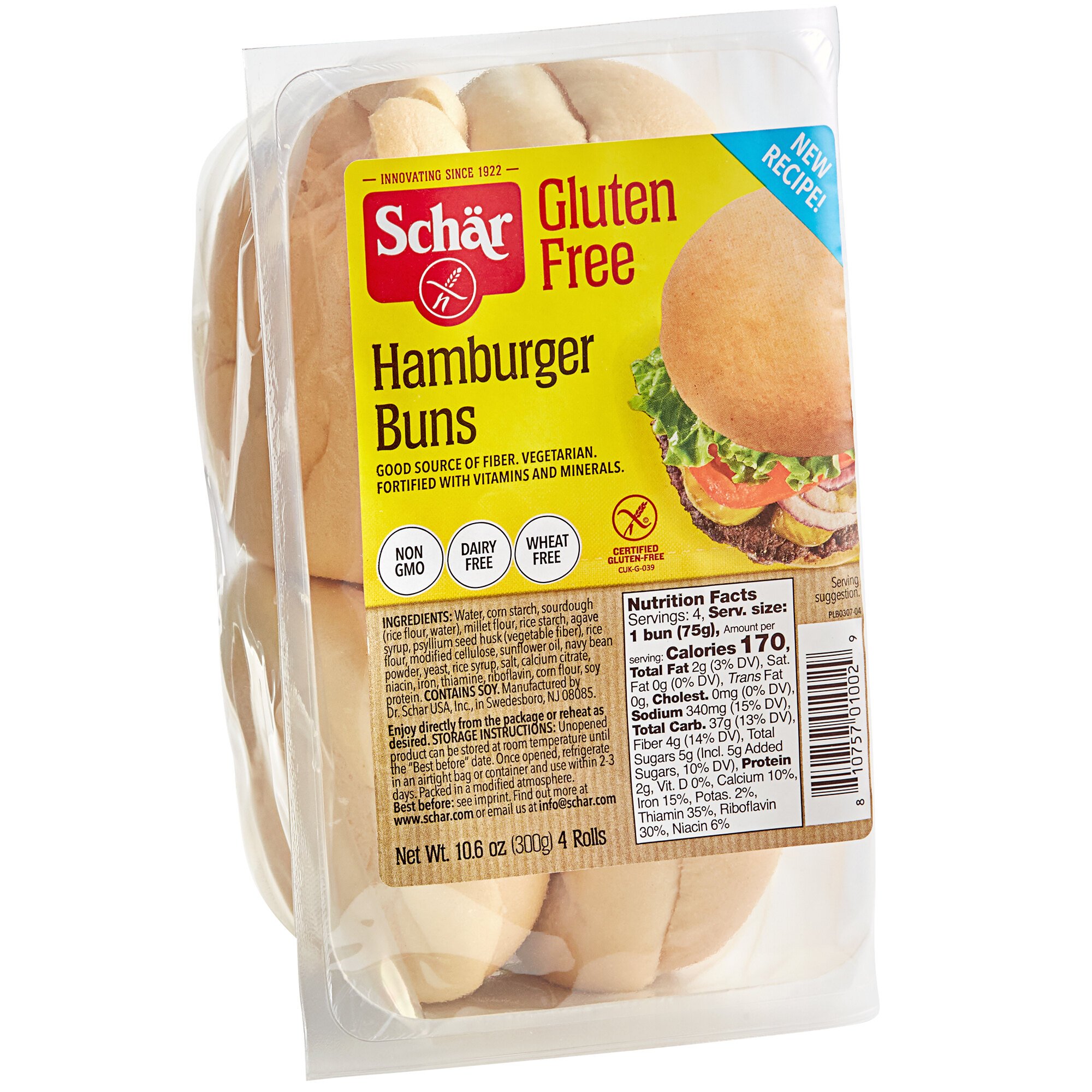 Schar Gluten-Free Sliced Hamburger Bun 4-Count - 6/Case