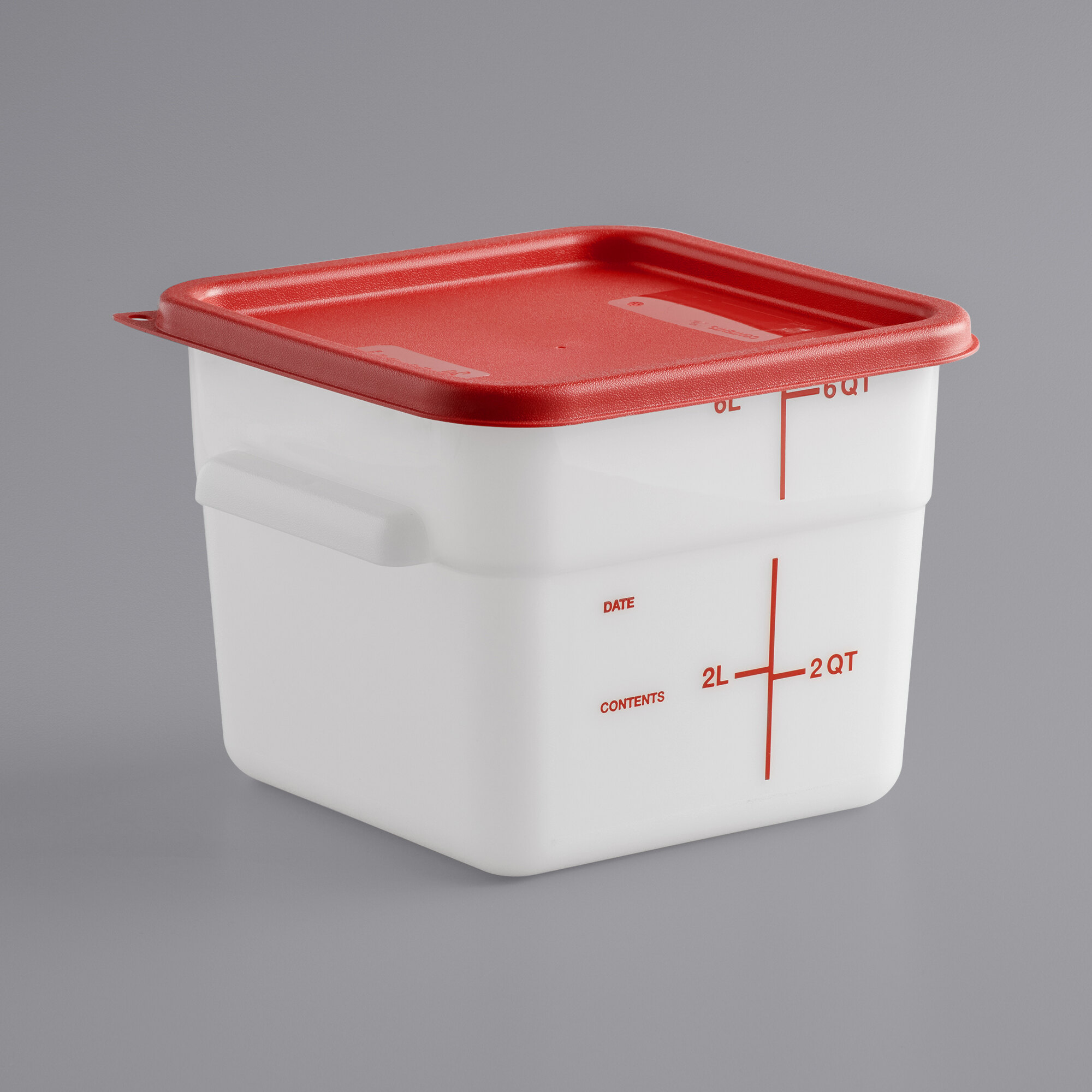 Vigor 6 Qt. White Square Polyethylene Food Storage Container with Red Lid