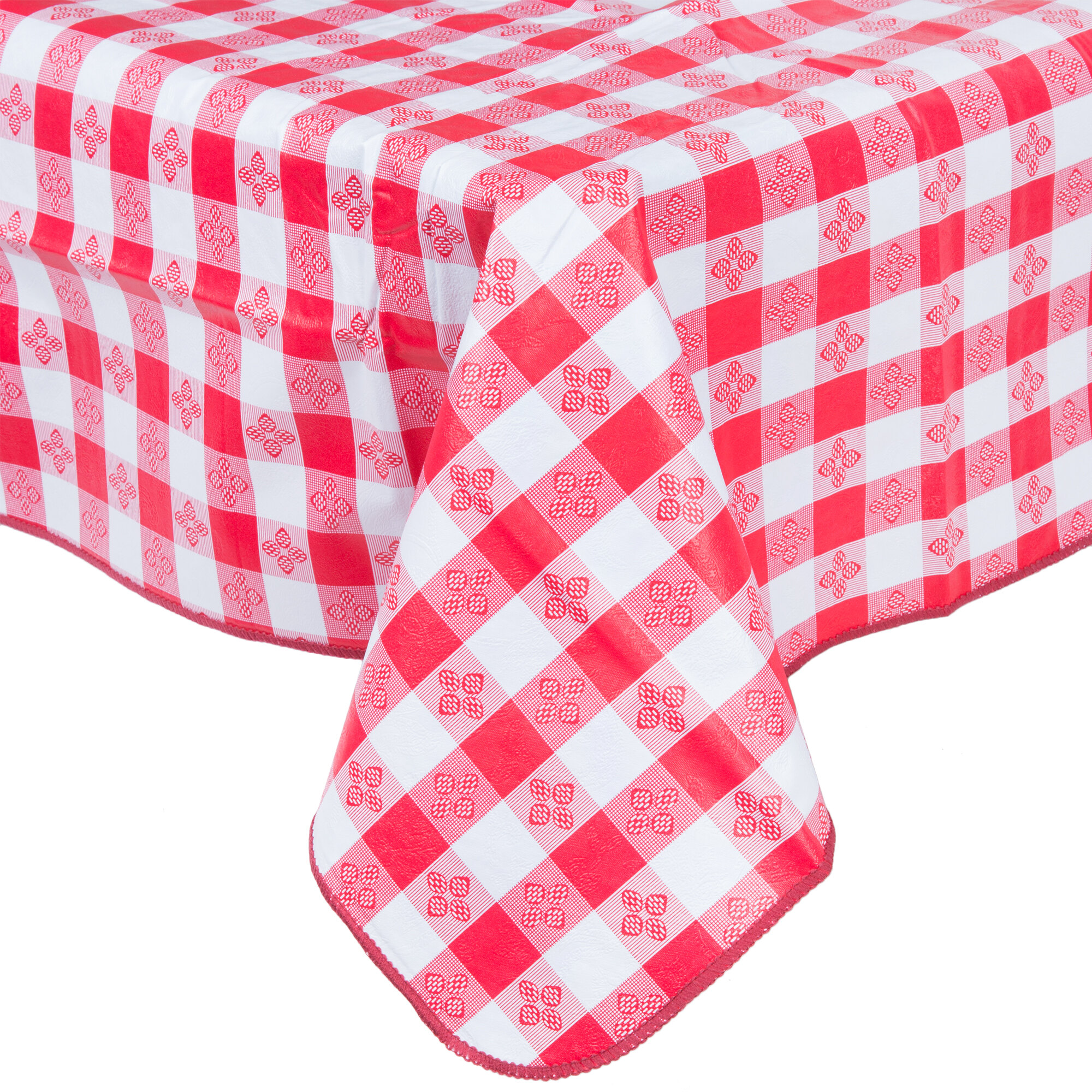 52" x 70" Red Checkered Gingham Vinyl Table Cover with Flannel Back