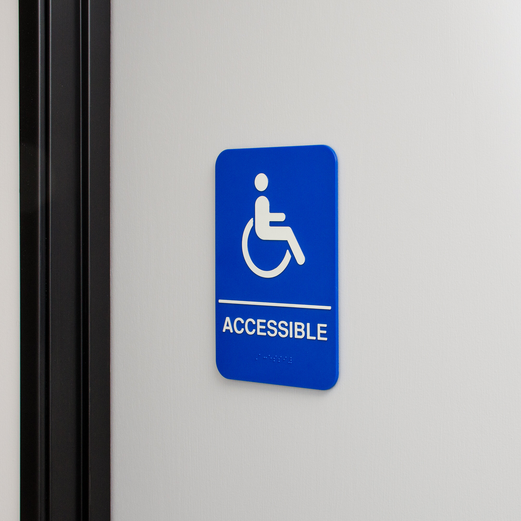 ADA Handicap Accessible Sign with Braille - Blue and White, 9" x 6"