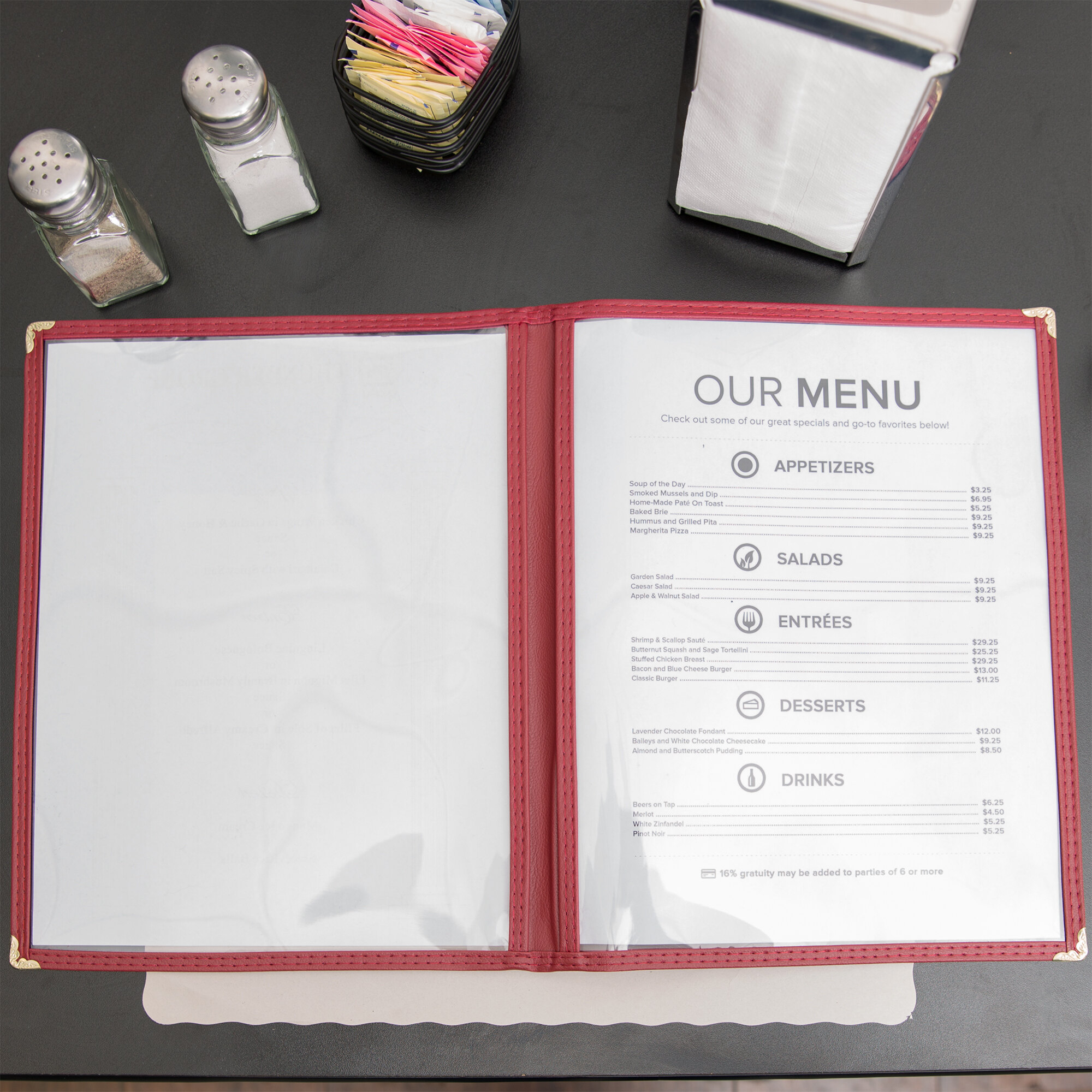 8 1/2" x 11" Two Pocket Clear Menu Cover Burgundy