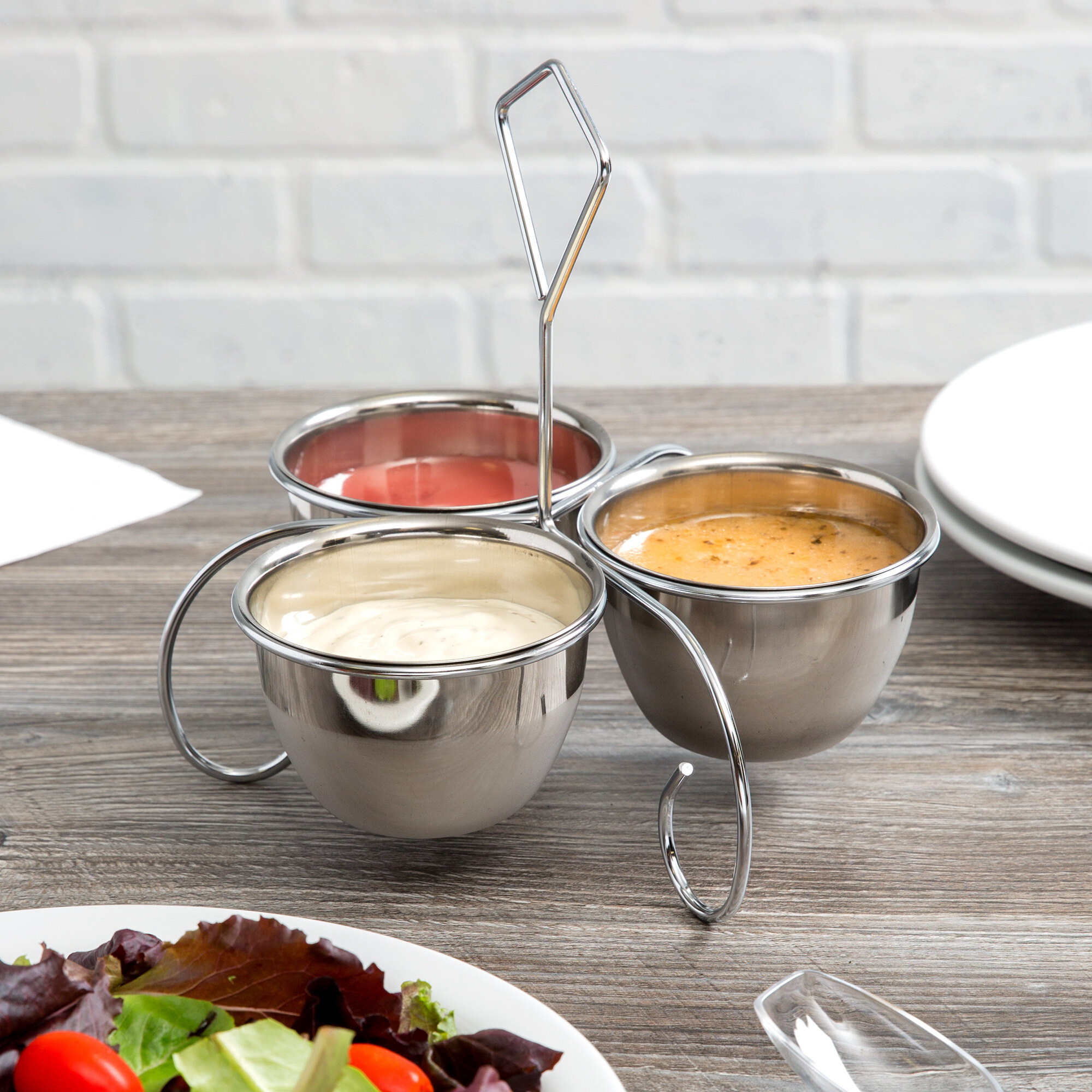 10 oz. Stainless Steel 3 Bowl Server / Caddy