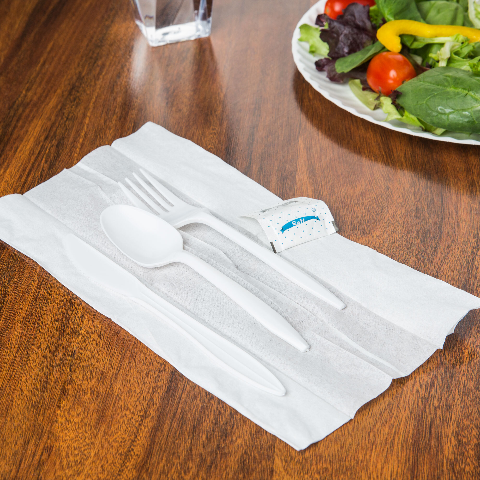 Choice White Medium Weight Wrapped Plastic Cutlery Pack with Napkin and