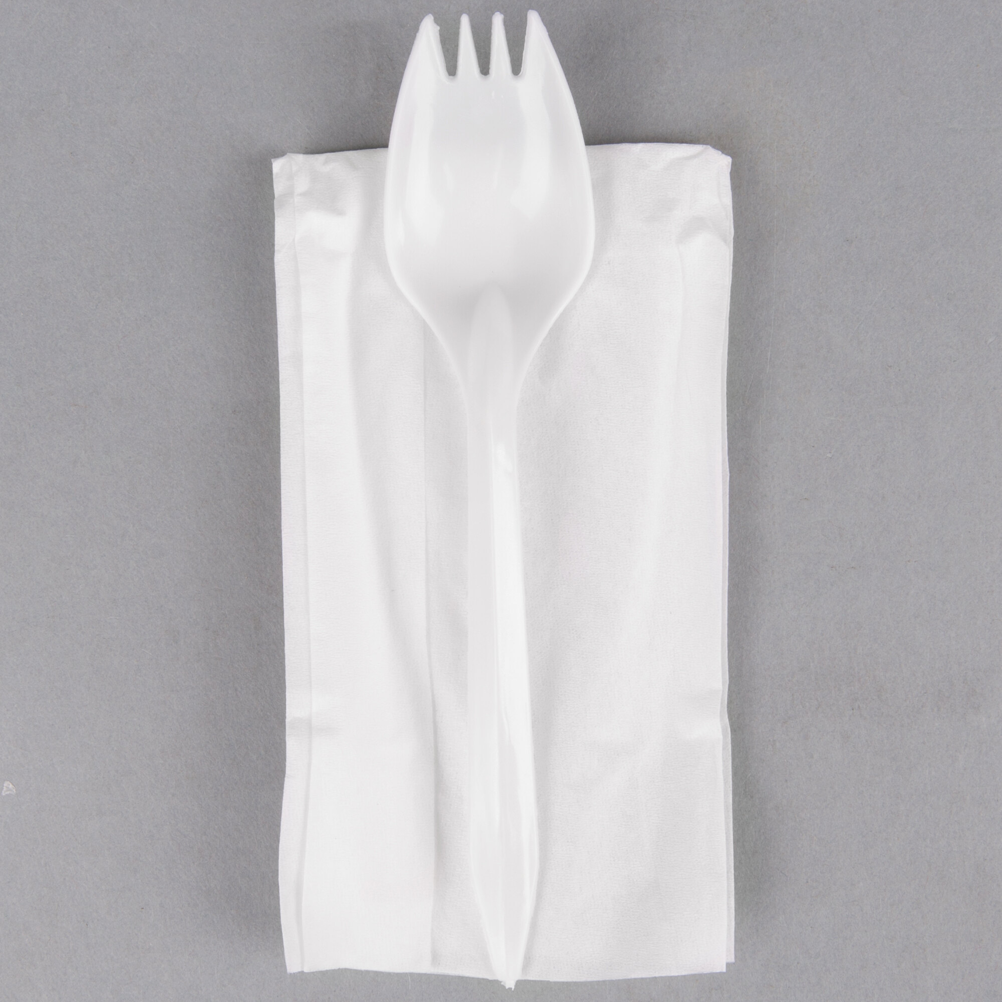 Choice Medium Weight White Wrapped Plastic Spork and Napkin Kit 1000/Case