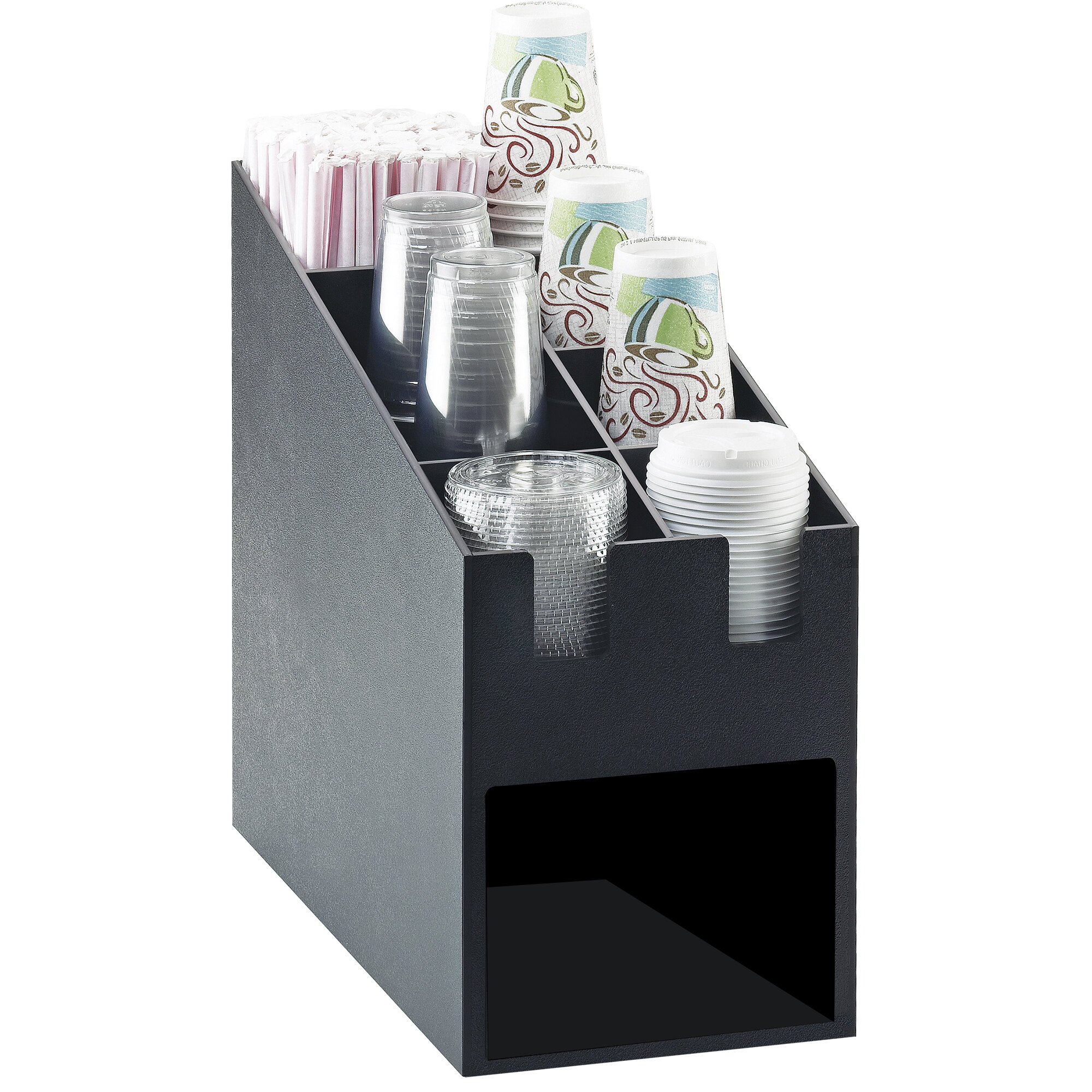 CalMil 2046 Classic Black Countertop Condiment, Cup and Lid Organizer