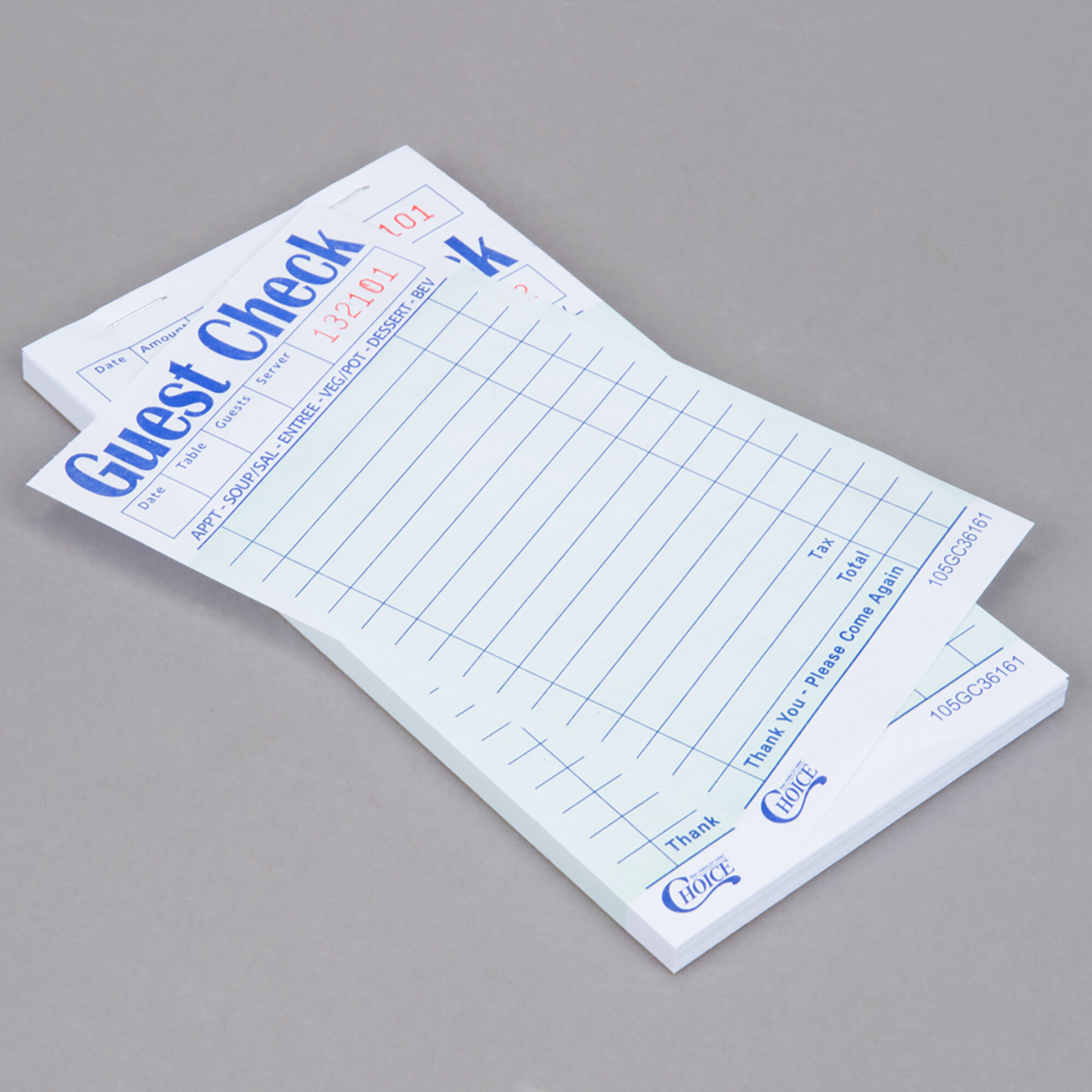 Choice 1 Part Green and White Guest Check with Top Guest Receipt 50/Case