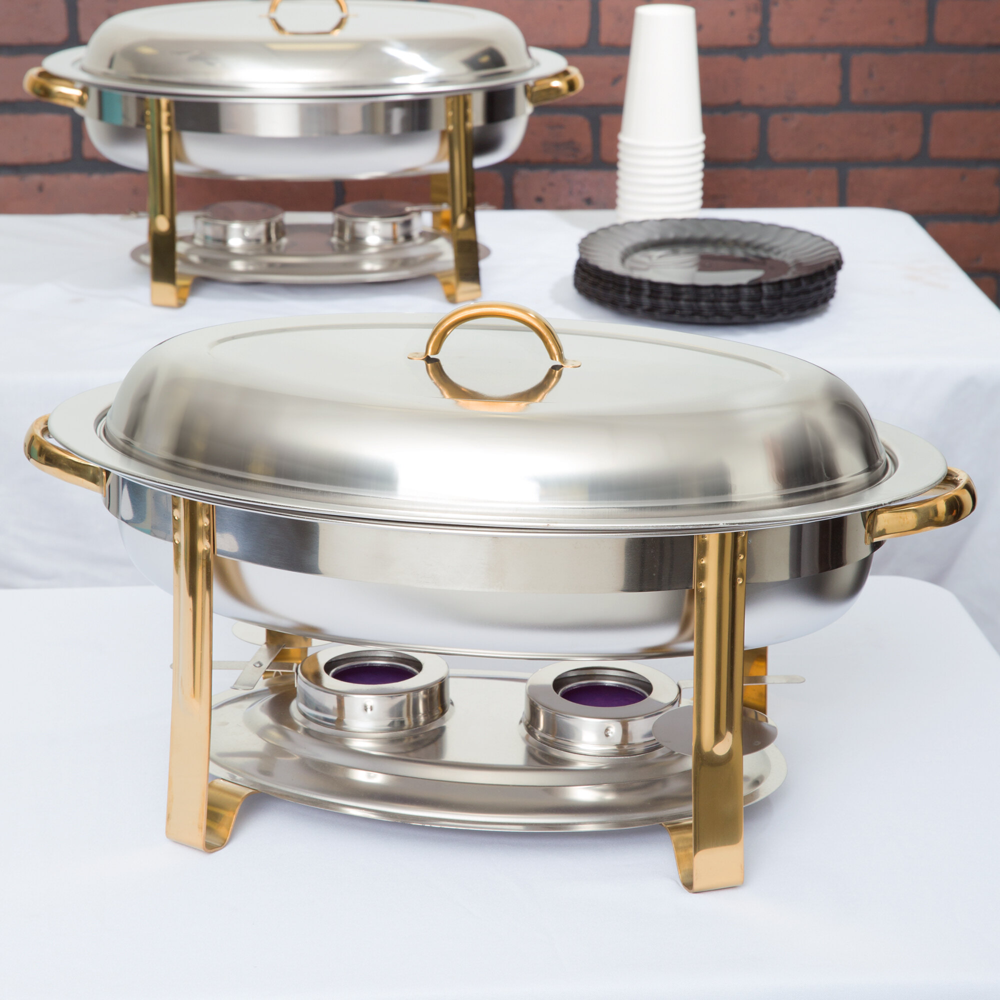 6 Qt. Chafing Dish with Gold Accent - WebstaurantStore