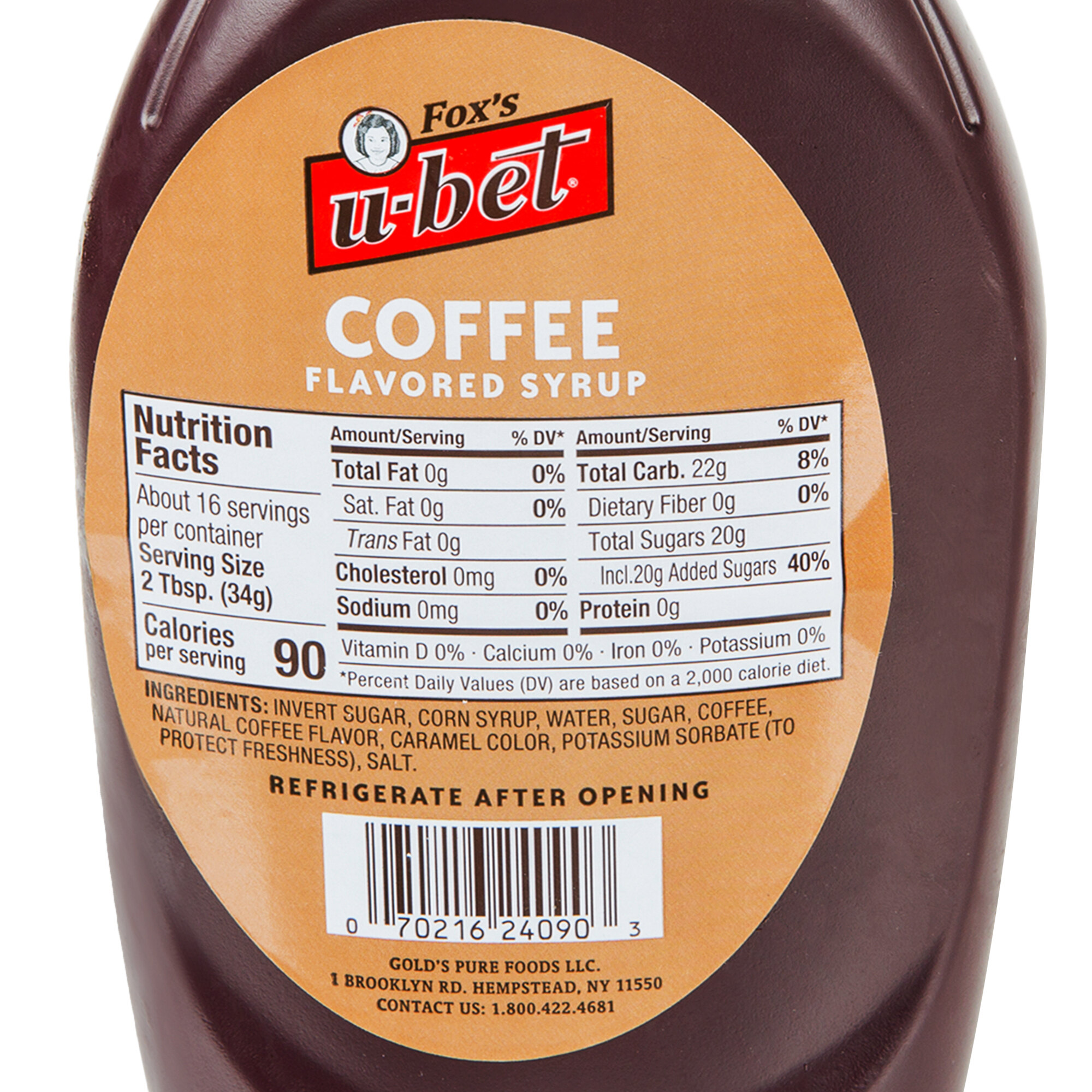 Fox's UBet 20 oz. Squeeze Bottle Coffee Flavored Syrup