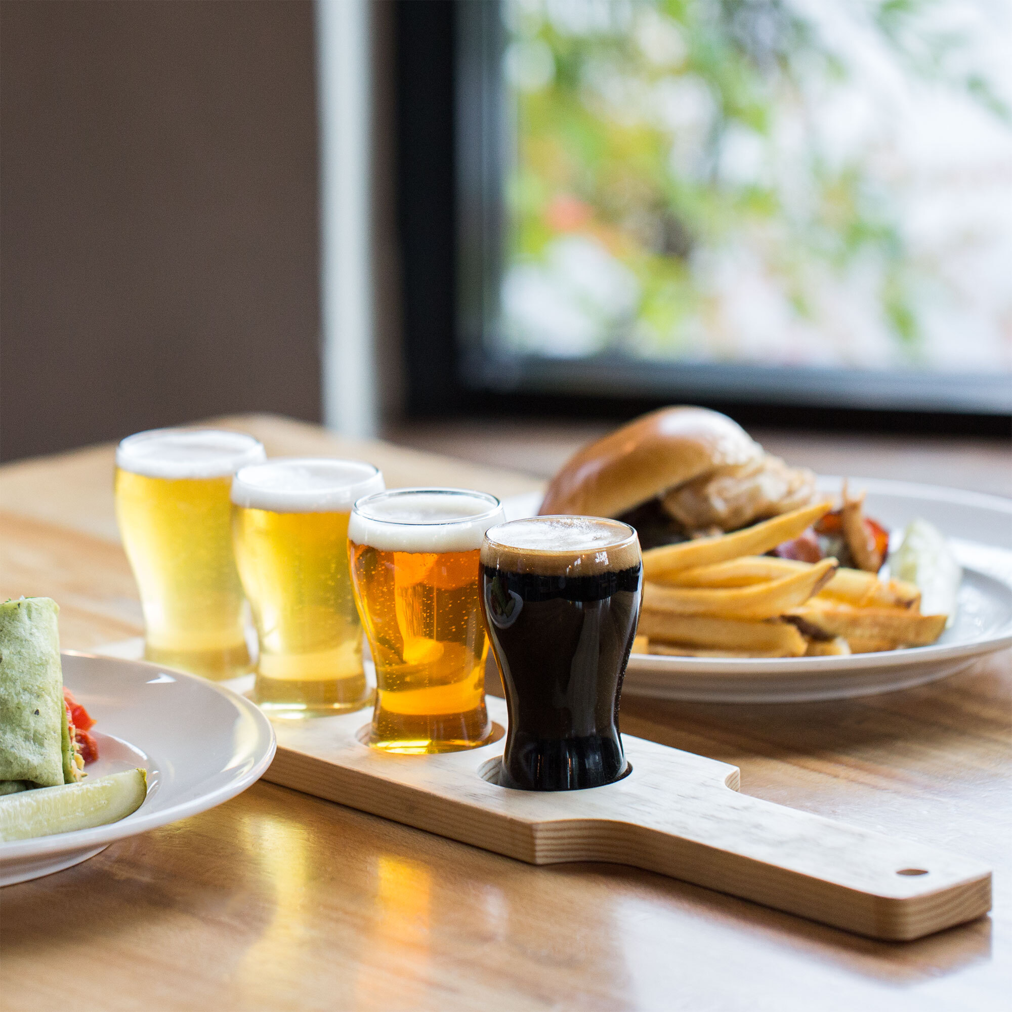 Core 18" x 4" FourHole Natural Finish Wood Beer Flight Sampler Paddle