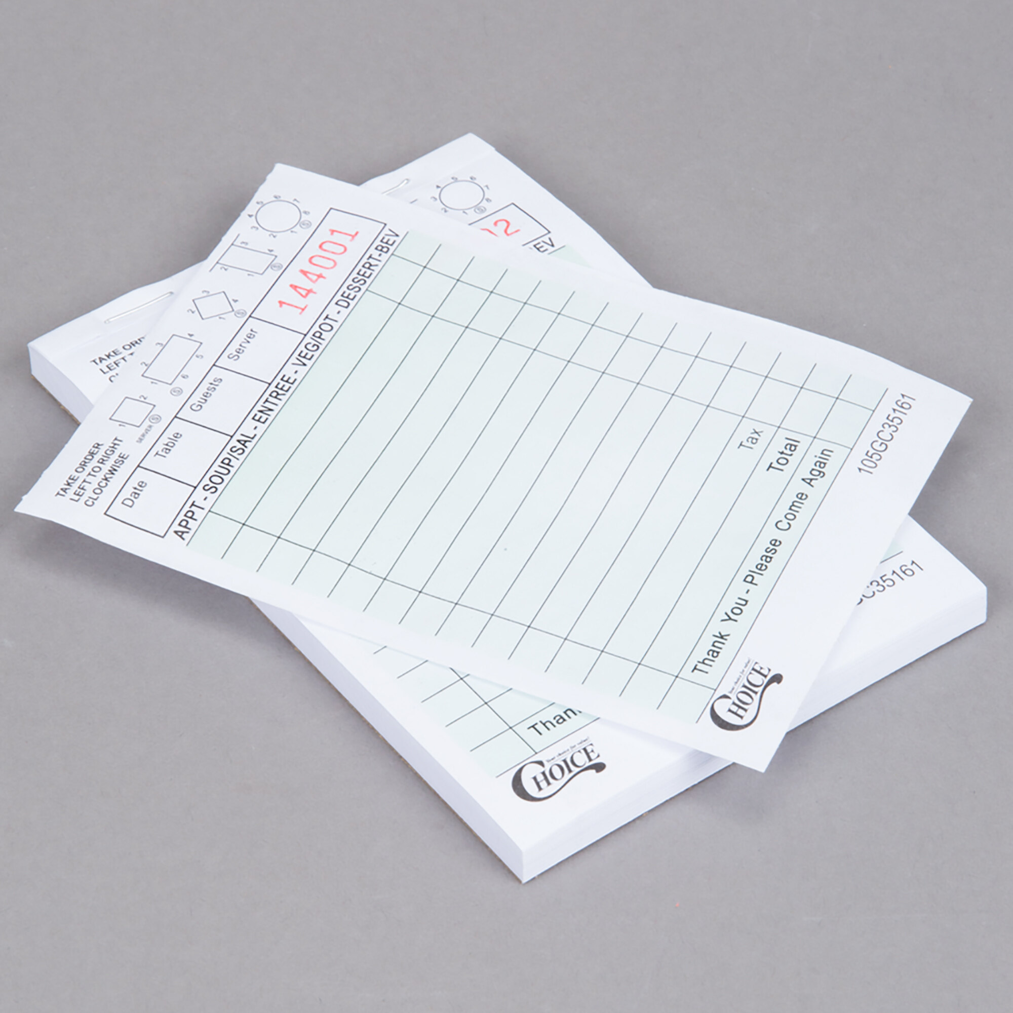 Choice 1 Part Green and White Guest Check 10/Pack