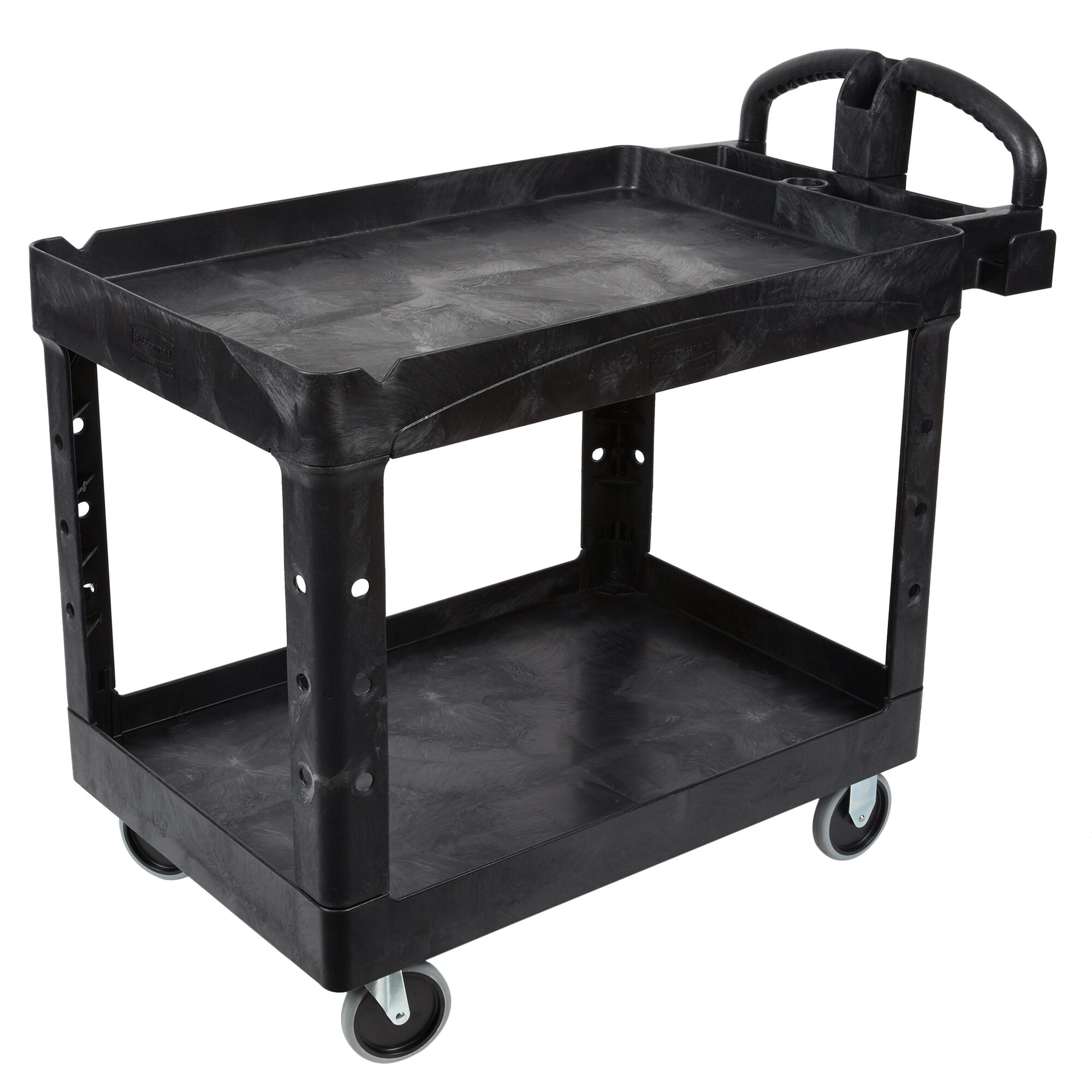 Rubbermaid FG452088BLA Black Medium Lipped Two Shelf Utility Cart with ...