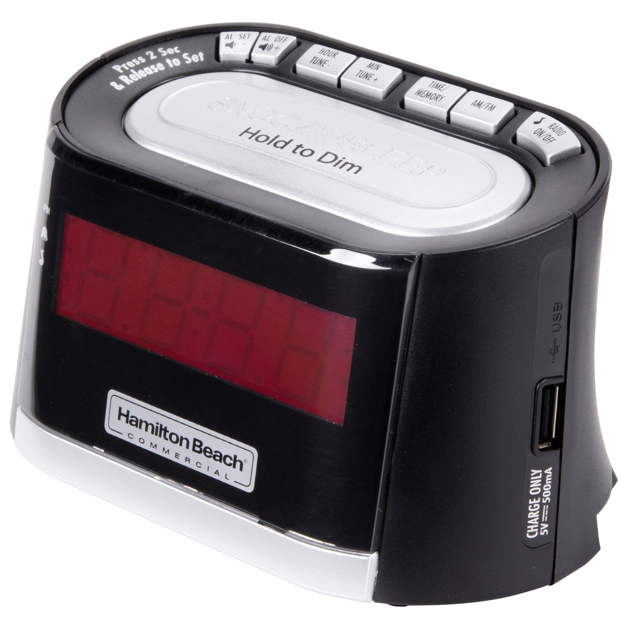 Hamilton Beach HCR410 USB Charging Port Ready AM/FM Black Alarm Clock Radio 120V