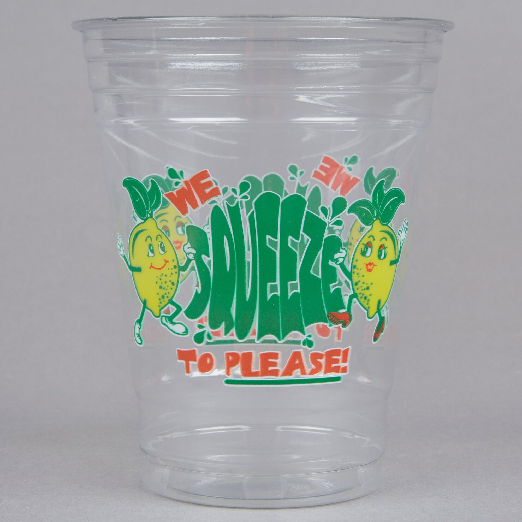 16 oz. Clear "We Squeeze to Please" Plastic Lemonade Cup 1000/Case