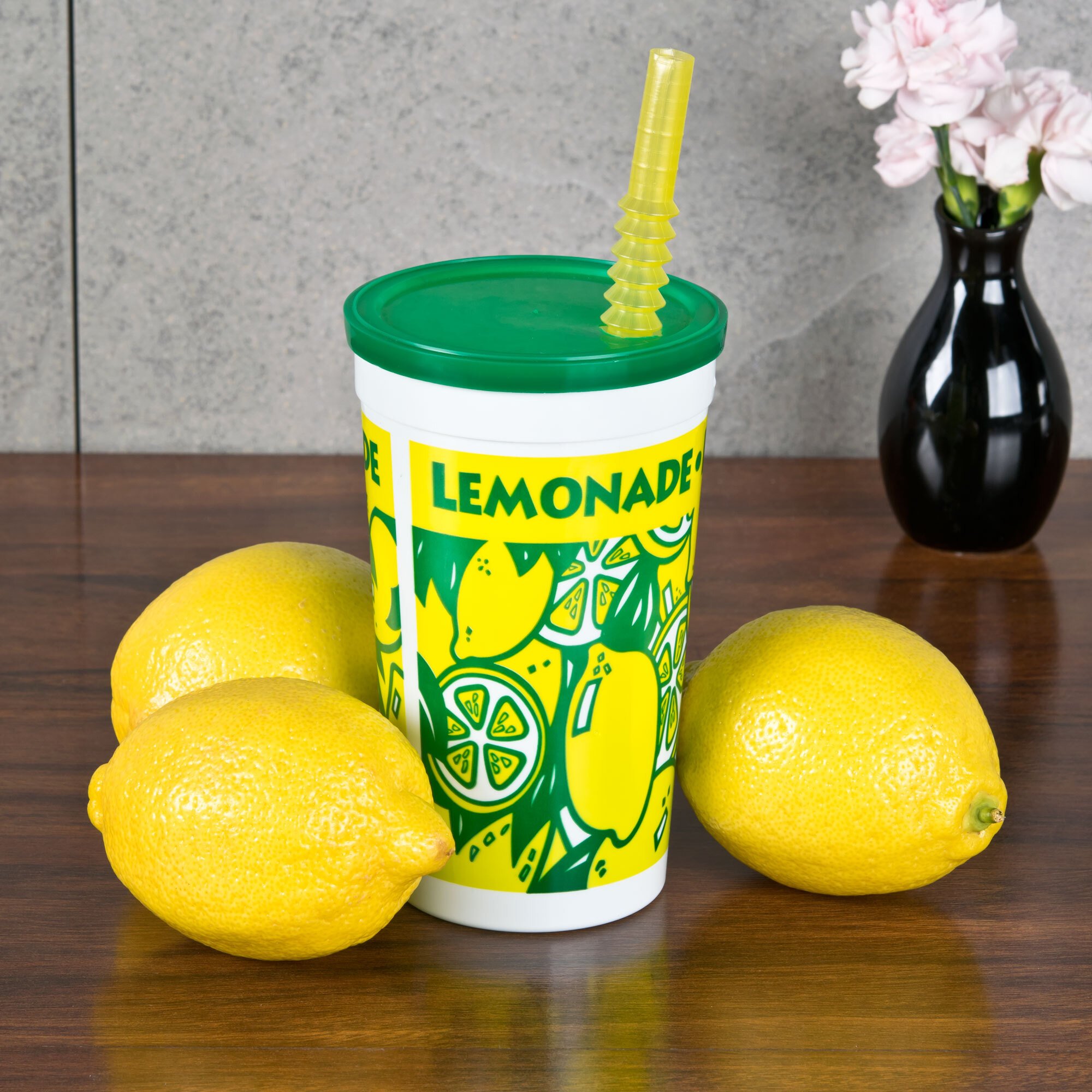 16 oz. Tall Plastic Lemonade Cold Cup with Straw and Lid 500/Case