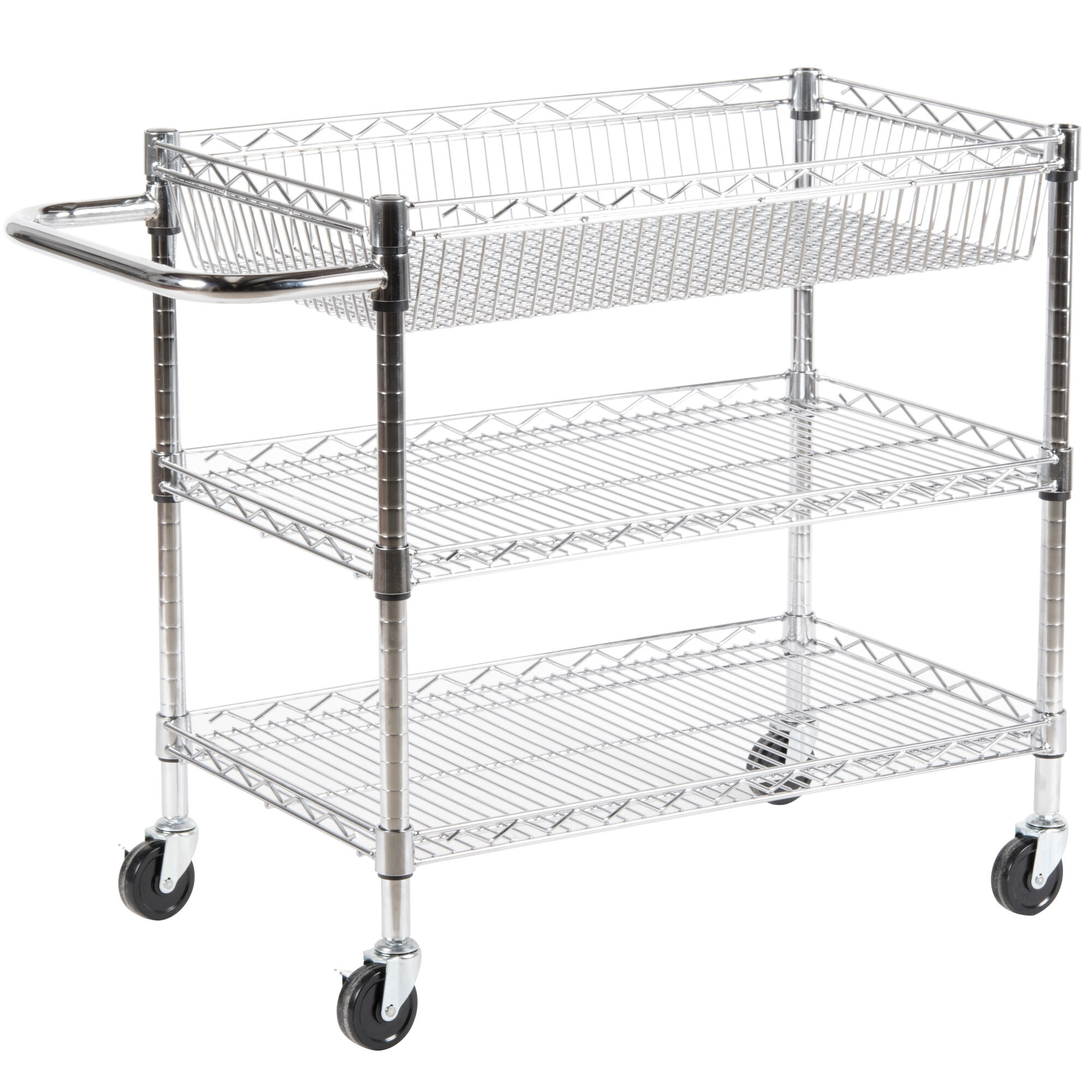 Luxor LICWT2918 Three Shelf Wire Mail Cart Adjustable 18" x 30" x 30"