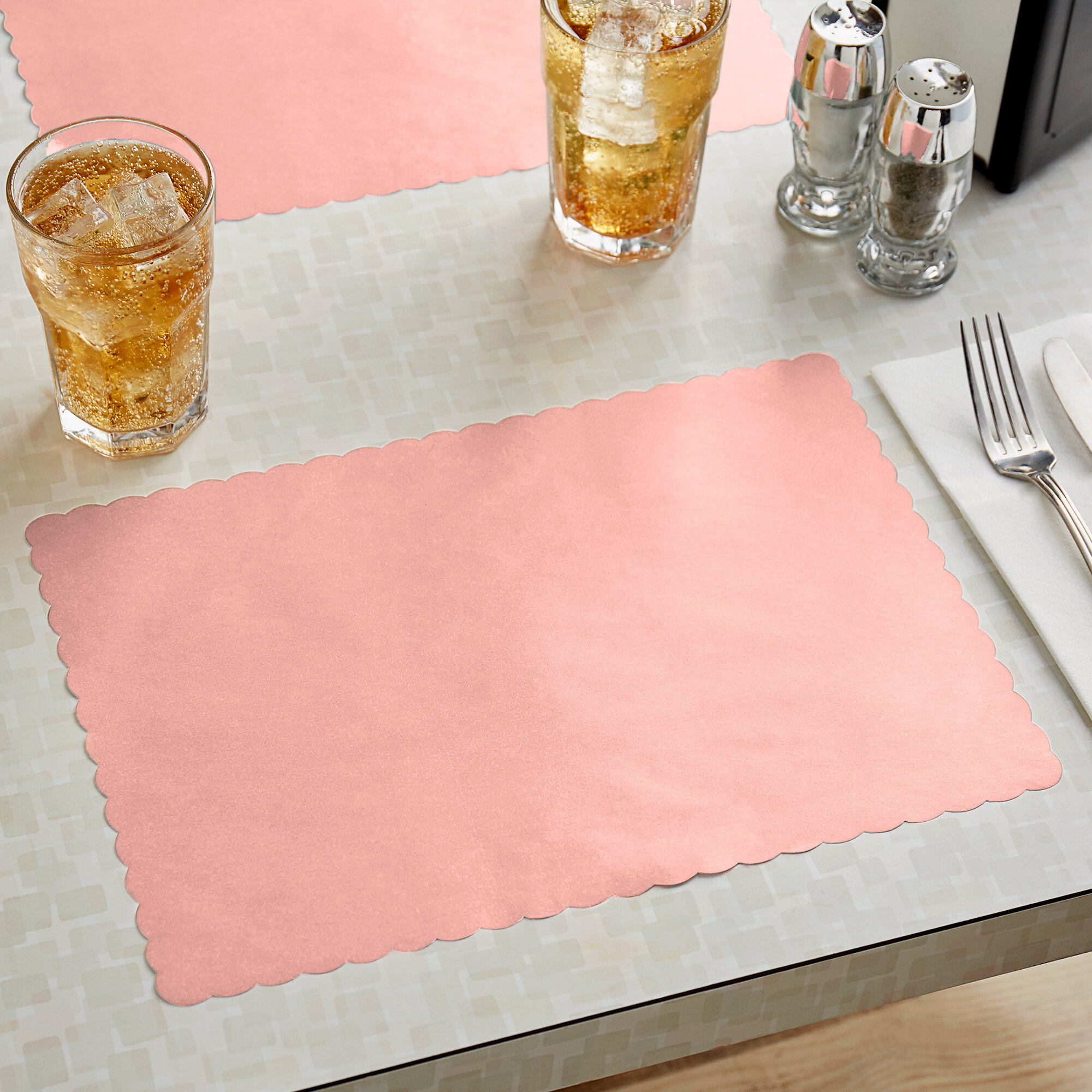 Choice 10" x 14" Dusty Rose Colored Paper Placemat with Scalloped Edge 1000/Case