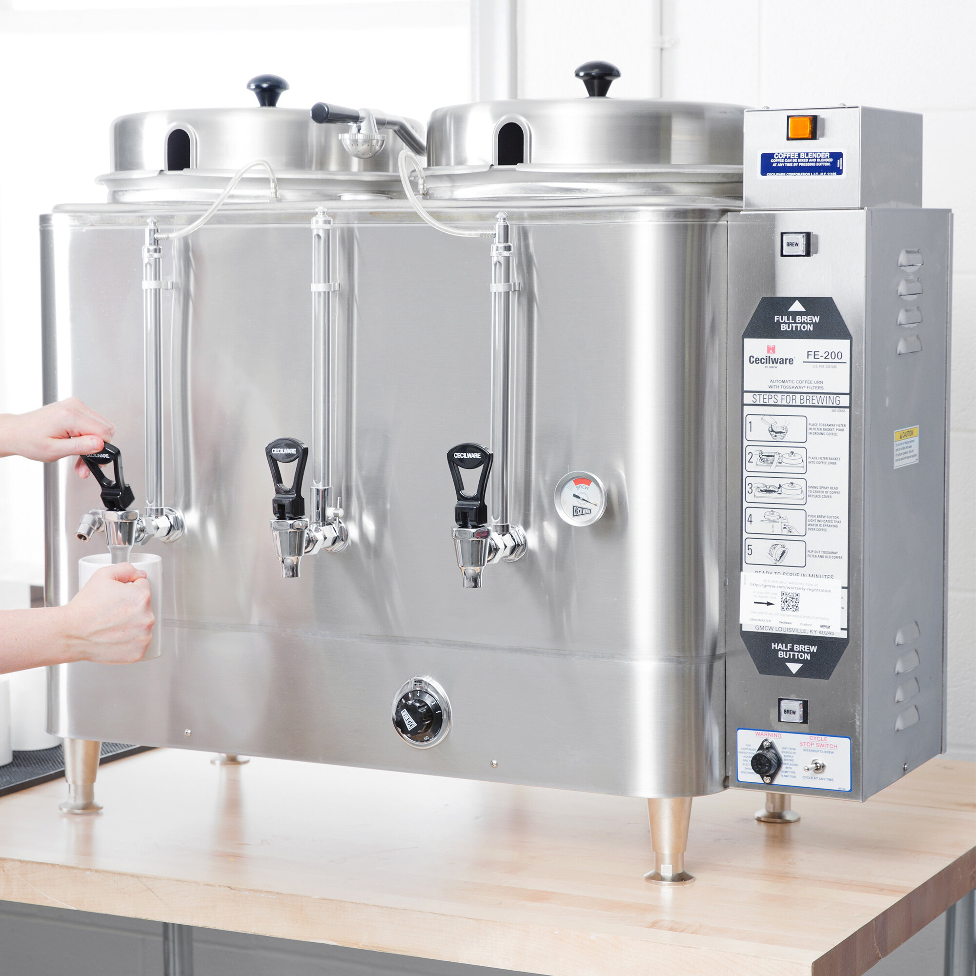 Cecilware FE200 1 PHASE Twin 6 Gallon Automatic Coffee Urn 120/208/240V