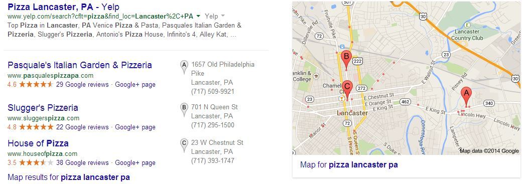 listado de google de negocio de pizza