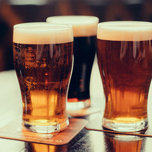 Three winter warmer beers on a table