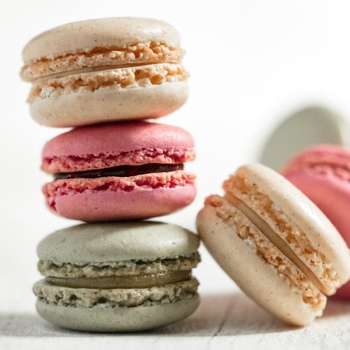 close up view of stacked macarons