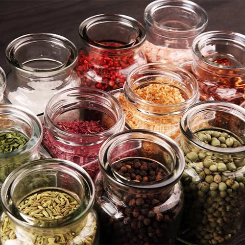 Assortment of spices on table