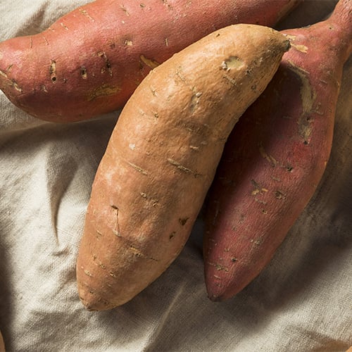 Three reddish-brown sweet potatoes