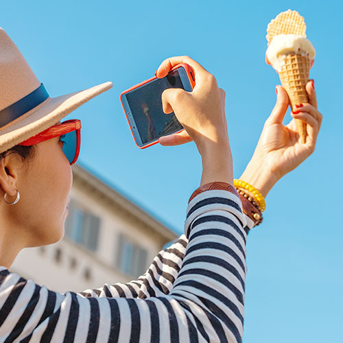 Girl Taking Picture of Ice-Cream with Phone