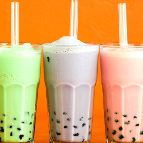 strawberry taro bubble tea