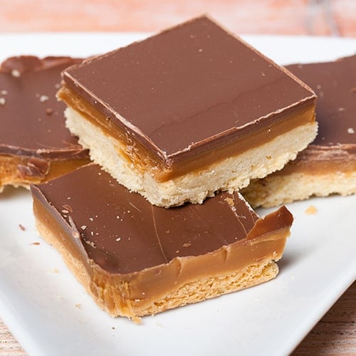 Pieces of Millionaire's Shortbread
 On a white plate