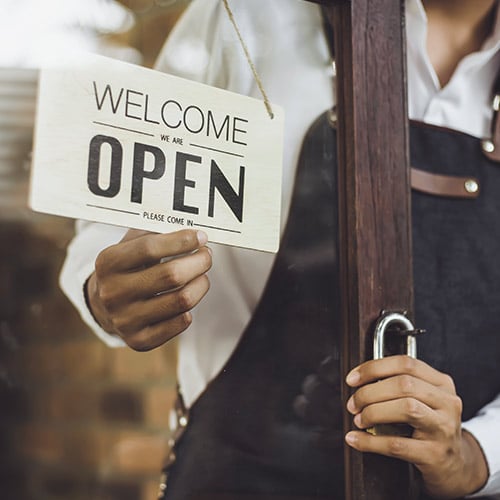 restaurant front door opening sign