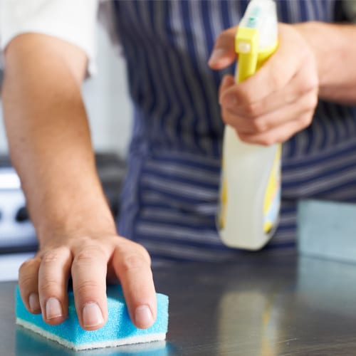 Restaurant staff Clean with sponge and spray
