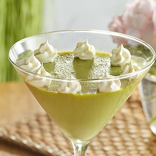 Matcha pudding in martini glass