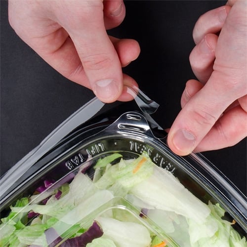 Salad in tamper evident plastic packaging