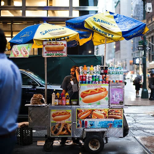 Food Cart on busy city sidewalk
