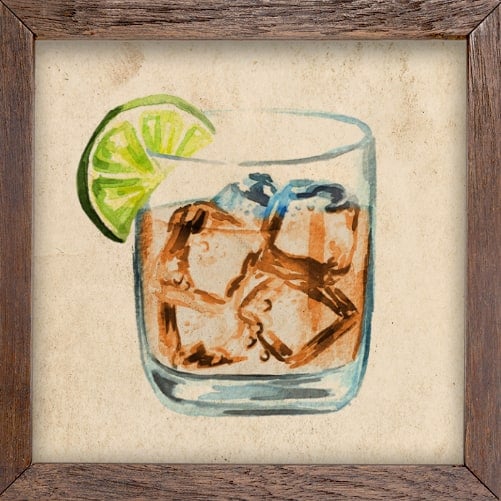 Illustration of Canadian Whiskey in a glass with lime slice