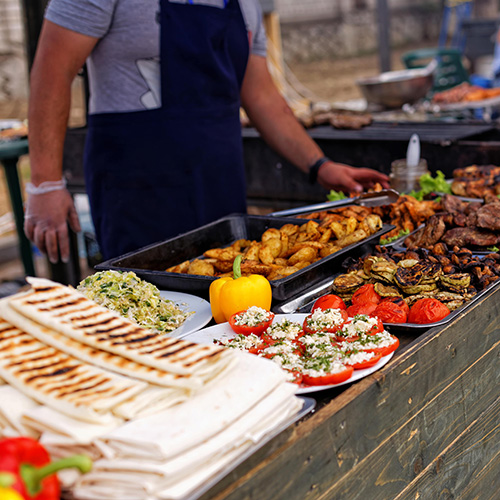 food festival with assorted grilled items