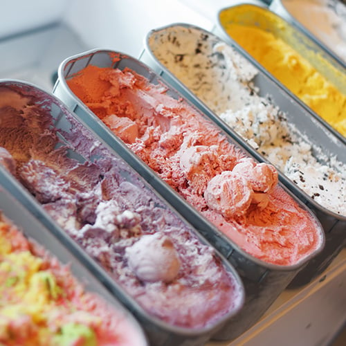 gelato showcase with ice cream pans