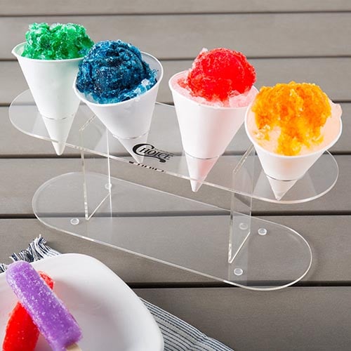 Green, blue, red, and yellow snow cones