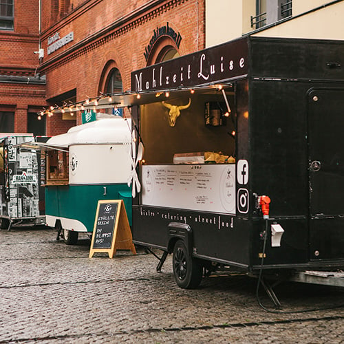 cozy small mini bus food market with snacks and coffee